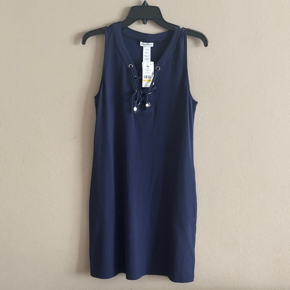 Tommy Bahama Island Cays Lace Up Spa Dress Navy Swim Sleeveless Coverup